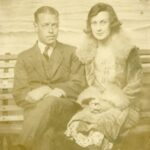 Sepia image of a man and woman sitting together