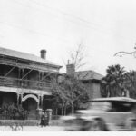 Image: Black and white photograph showing the exterior of the original Liberal Union Club located in a double story Victorian style house on North Terrace