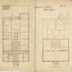 Image: a floorplan of a large, two storey public building featuring laboratories, a museum and a library.