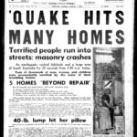 Newspaper page showing news of earthquake