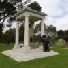 Image: Bronze statue and marble pillars