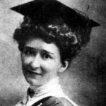 Image: head and shoulders shot of young woman wearing mortar board